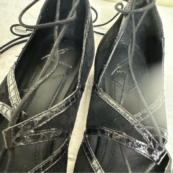 Brian Atwood Sanaa Suede Leather Lace Up Ballet Flats Shoes Pointy Toes Black - Picture 6 of 16